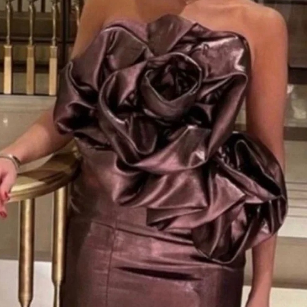 NWT Zara Metallic Rosette Avant Garde Corset Mauve Cocktail Mini Dress S A513